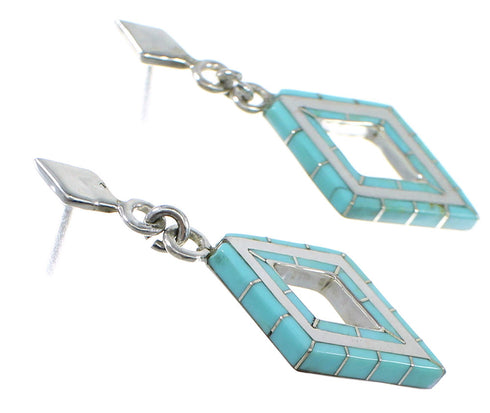 Genuine Sterling Silver And Turquoise Inlay Post Dangle Earrings AX51641